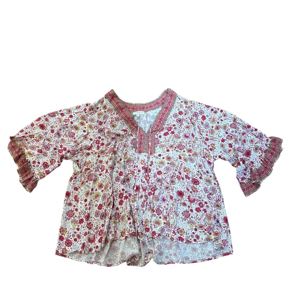 Cynthia Rowley Babydoll Blouse Womens Pink Floral Boho Ruffle Sleeve SIZE 3X